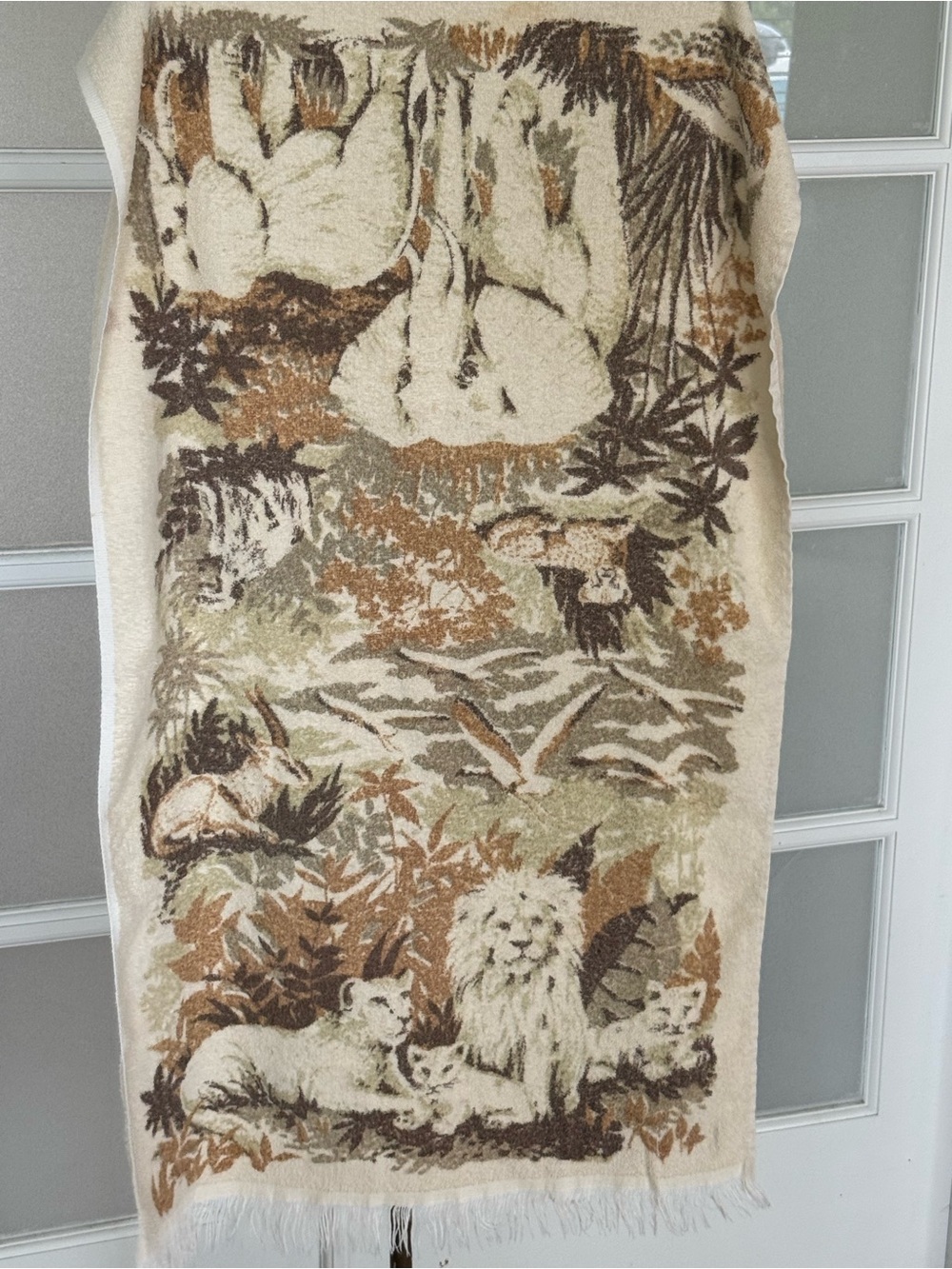 Vintage 1970’s Lady Pepperell Safari Jungle Animal Bath Towel Fringe Made in USA